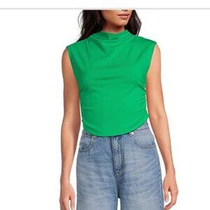 Gianni Bini-Knit Mock Neck Cap Sleeve Crop Top-XL